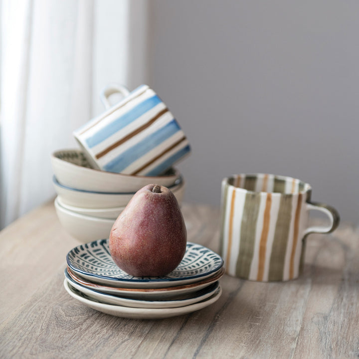 Hand-Painted Floral Stoneware Plate