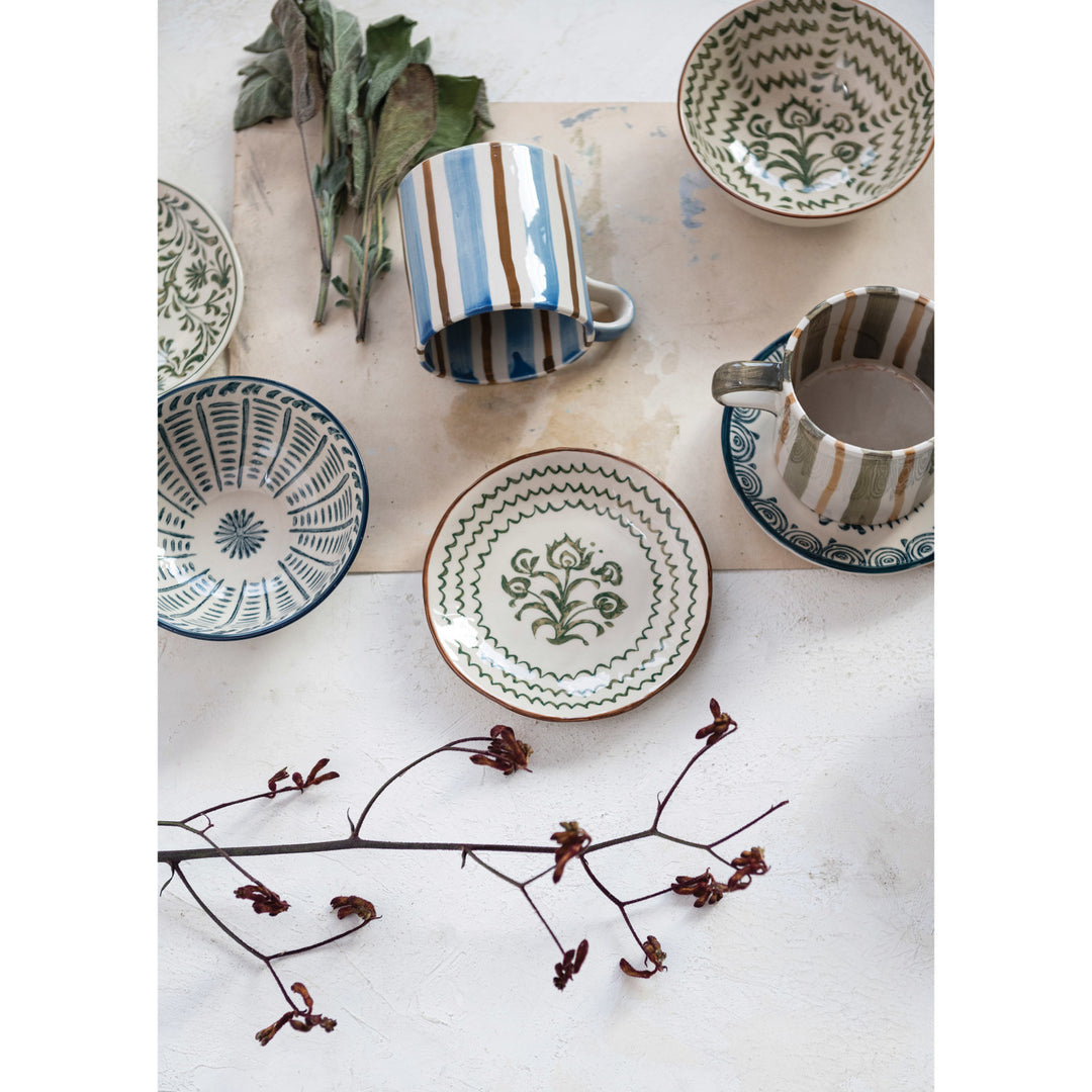 Hand-Painted Floral Stoneware Plate