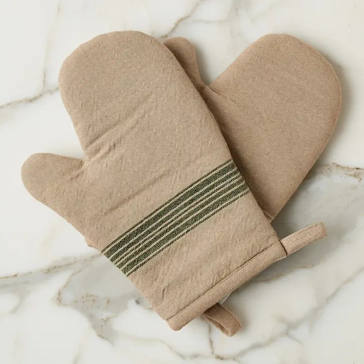 Etu Home - Oven Mitt Set of 2 in Vintage Spruce Stripe