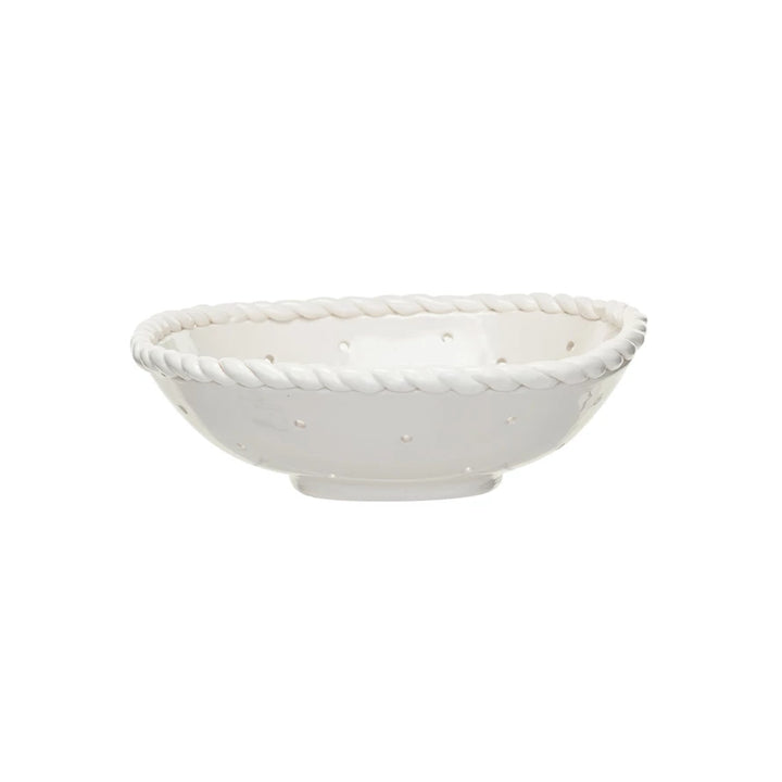 Stoneware Colander with Twisted Edge in White