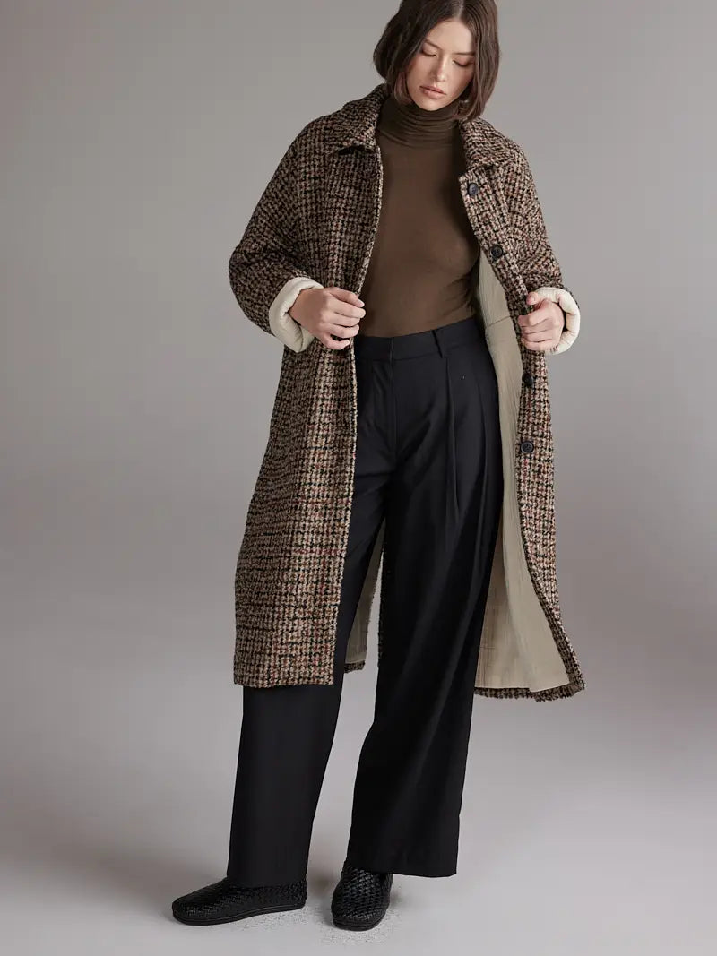 Amente – Wool Blend Tweed Coat in Brown and Black