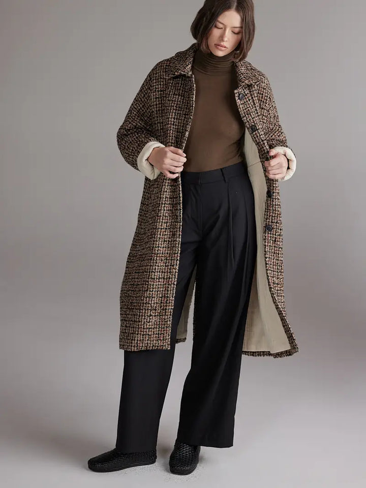 Amente – Wool Blend Tweed Coat in Brown and Black