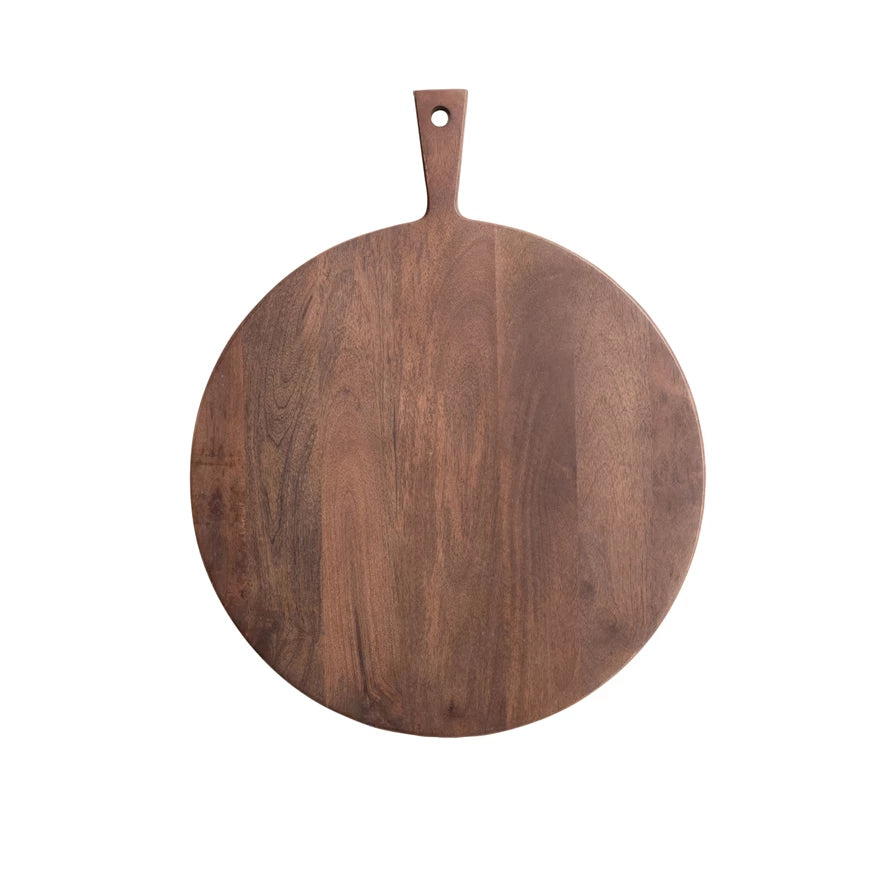 Mango Wood Cheese Board w/ Handle in Walnut Finish