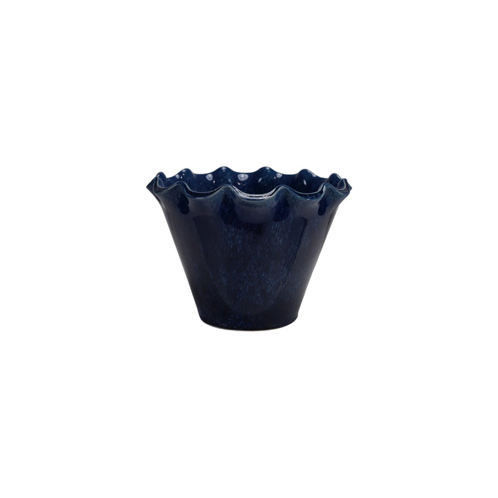 Painted Blue Stoneware Planter Pot with Drainage Holes
