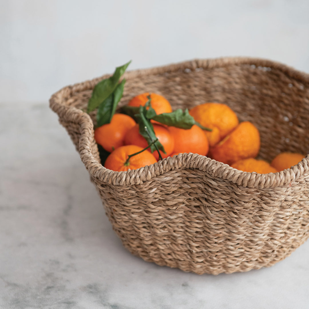Rattan Ruffled Basket in Natural