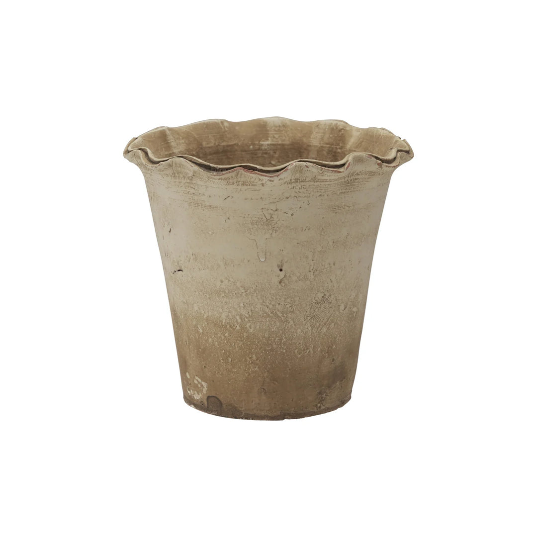 Distressed Terra Cotta Planter with Ruffled Edge