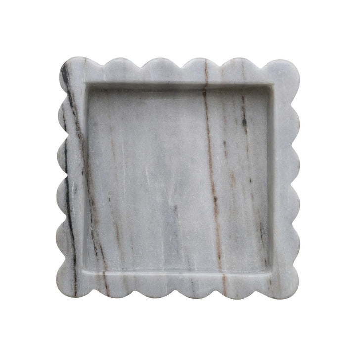 8" Marble Scalloped Square Tray