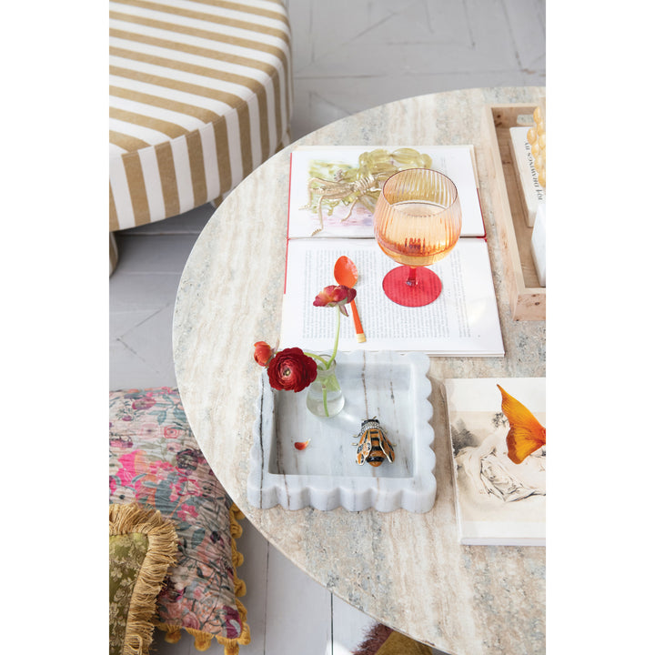 8" Marble Scalloped Square Tray