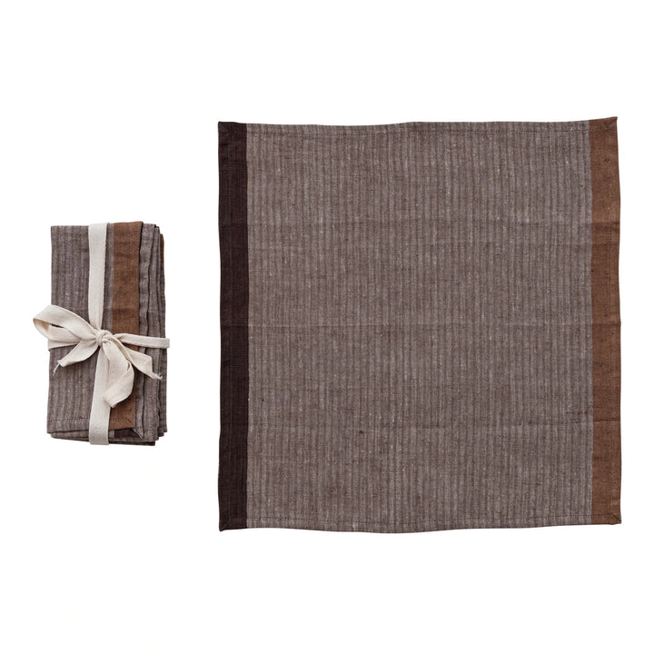Woven Striped Linen Napkins in Bown and Plum