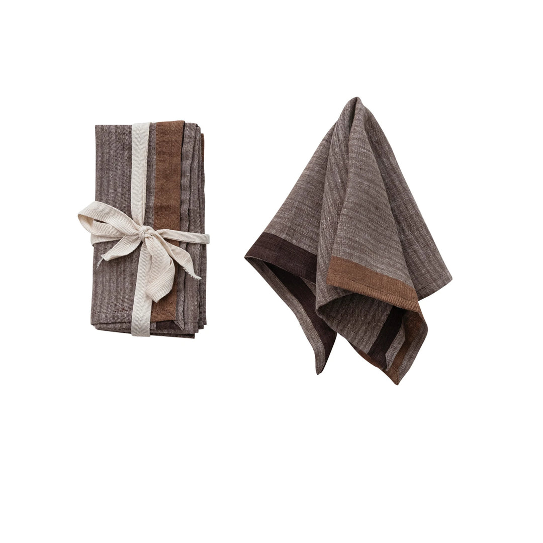 Woven Striped Linen Napkins in Bown and Plum