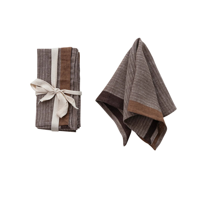 Woven Striped Linen Napkins in Bown and Plum