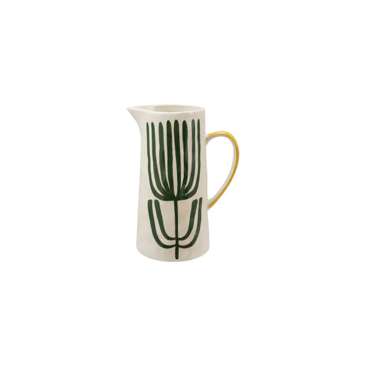 Hand Painted Stoneware Pitcher with Flowers
