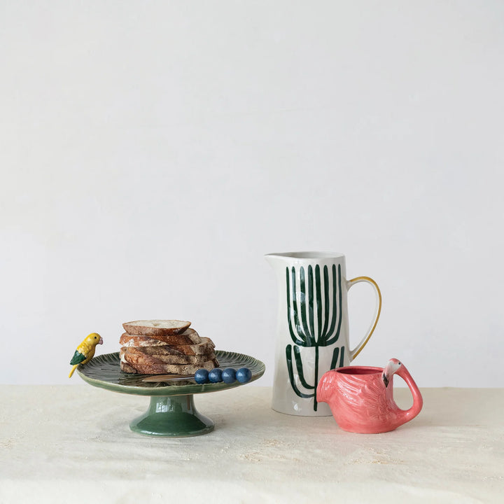 Hand Painted Stoneware Pitcher with Flowers