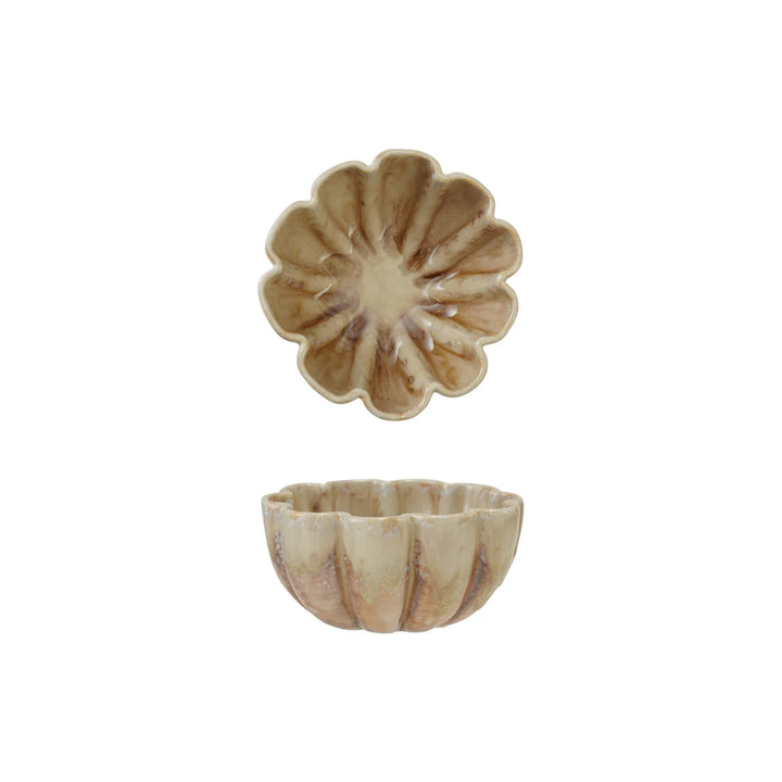 Stoneware Fluted Scalloped Bowl with Brown Crackle Glaze
