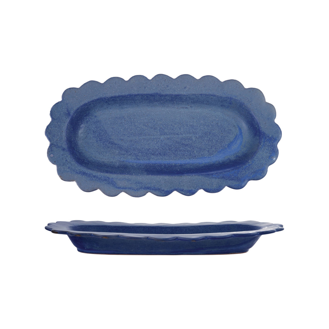 Scalloped Stoneware Platter in French Blue