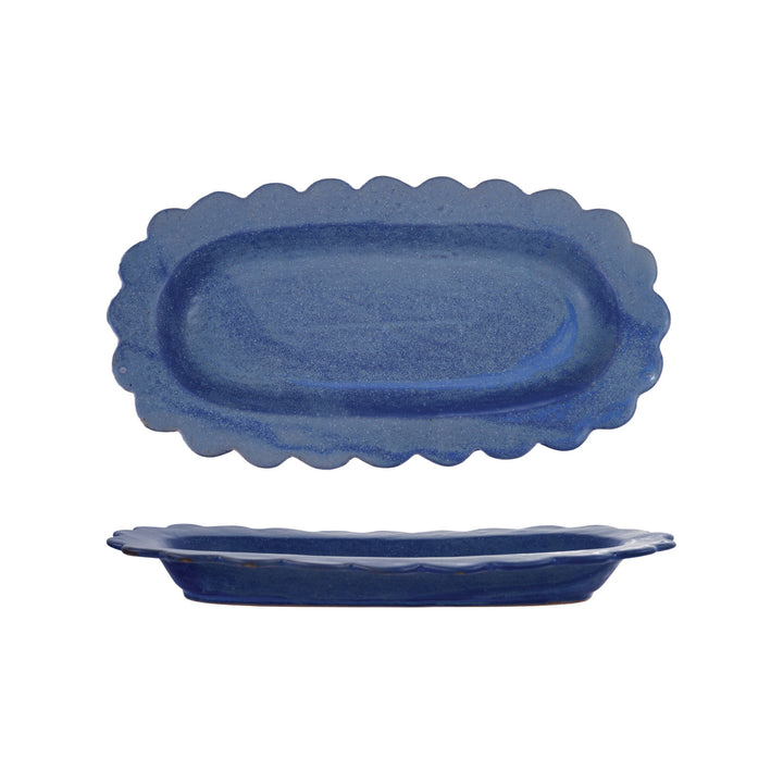 Scalloped Stoneware Platter in French Blue