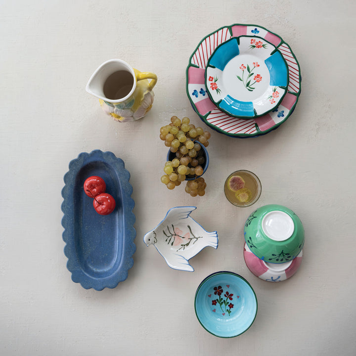 Scalloped Stoneware Platter in French Blue