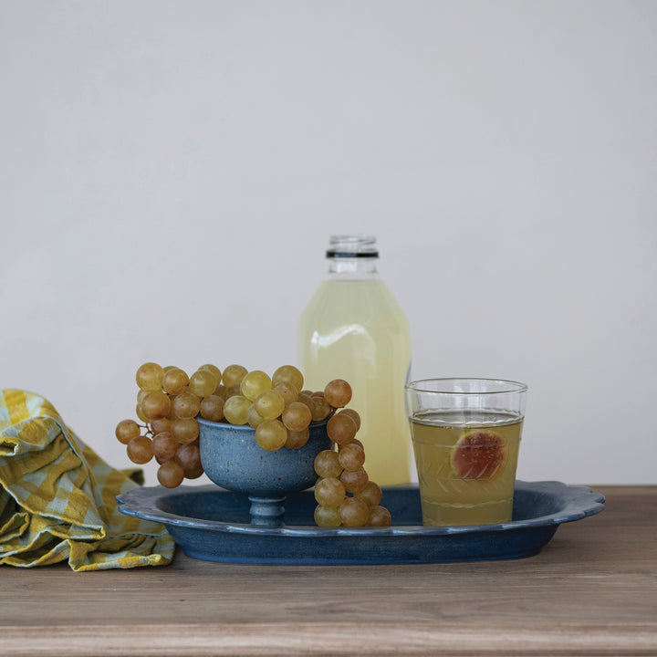 Scalloped Stoneware Platter in French Blue