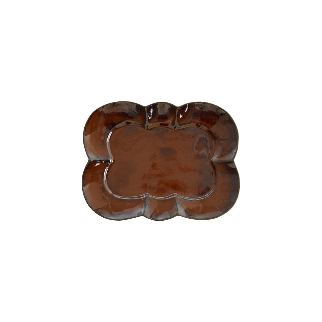 Rectangular Stoneware Scalloped Plate in Gloss Brown