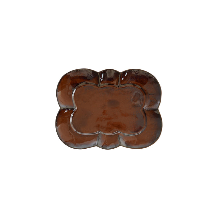 Rectangular Stoneware Scalloped Plate in Gloss Brown