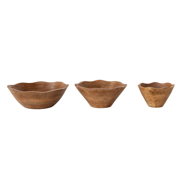 Hand Carved Mango Wood Scalloped Bowls