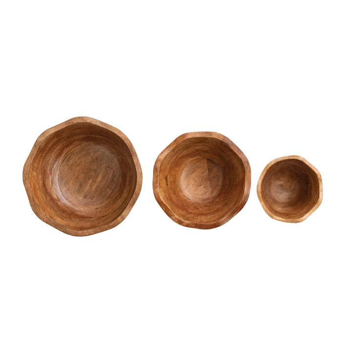 Hand Carved Mango Wood Scalloped Bowls