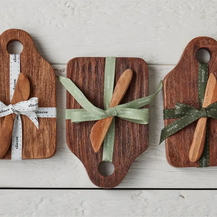 Etu Home - Mini Acacia Wood Appetizer Board with Spruce Ribbon