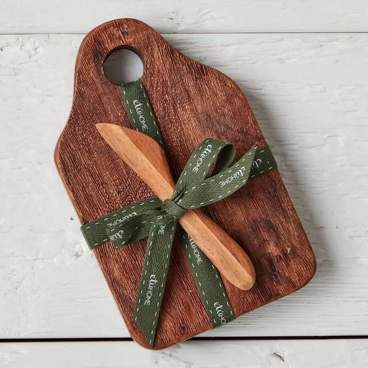 Etu Home - Mini Acacia Wood Appetizer Board with Spruce Ribbon
