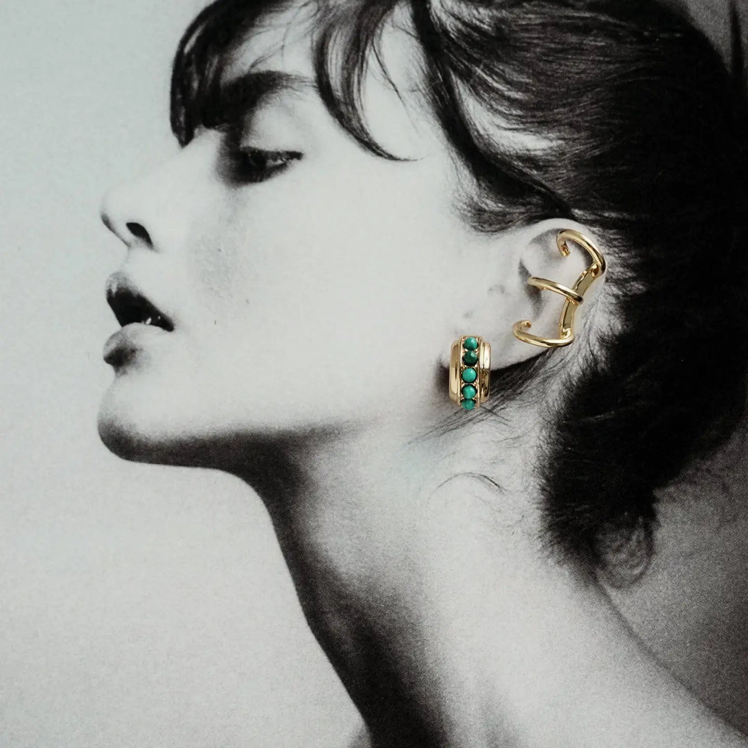 Mod + Jo - Evy Raised Gemstone Hoops in Malachite