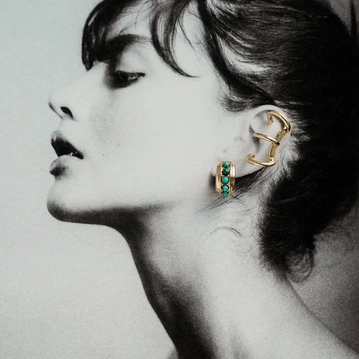 Mod + Jo - Evy Raised Gemstone Hoops in Malachite