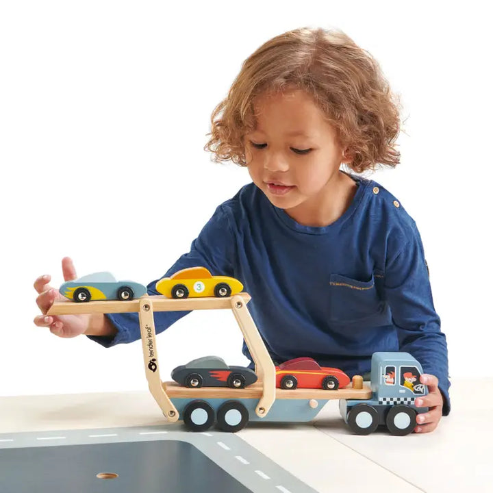 Tender Leaf Toys – Wooden Car Transporter + Cars