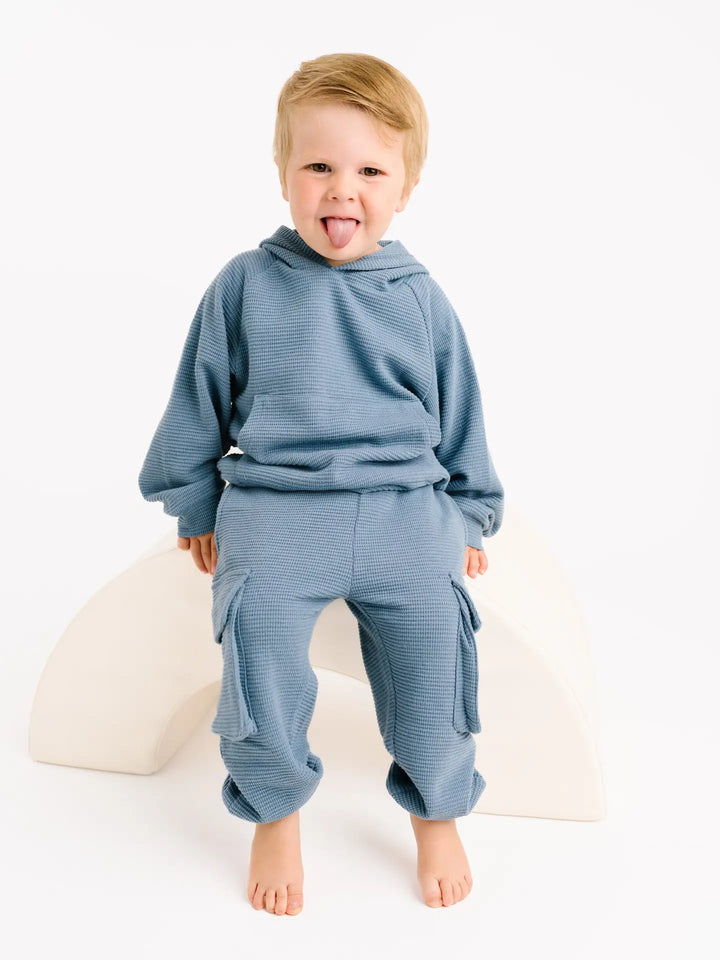 Little One Shop – Waffle Cargo Set in Dusty Blue
