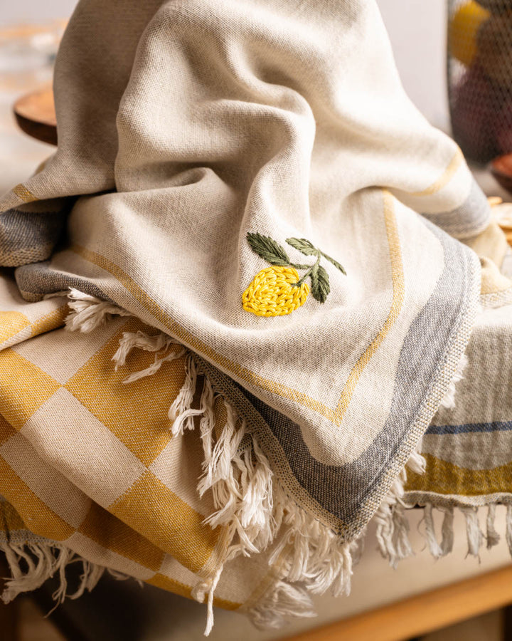 Olive & Loom –– Lemon Hand Stitched Kitchen Towel Set
