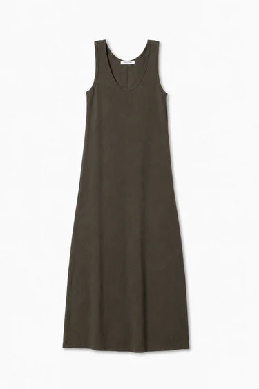 Perfect White Tee - Edith Heavy Ribbed Maxi Tank Dress in Dark Olive