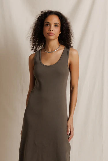 Perfect White Tee - Edith Heavy Ribbed Maxi Tank Dress in Dark Olive