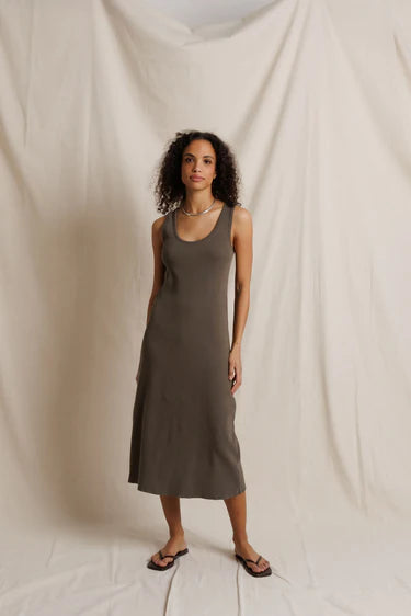 Perfect White Tee - Edith Heavy Ribbed Maxi Tank Dress in Dark Olive