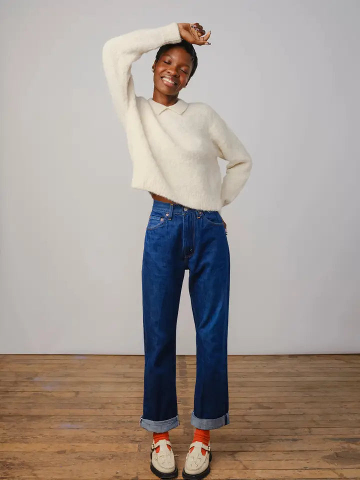 The Endery - The Ramona Boucle Polo Sweater in Calcite