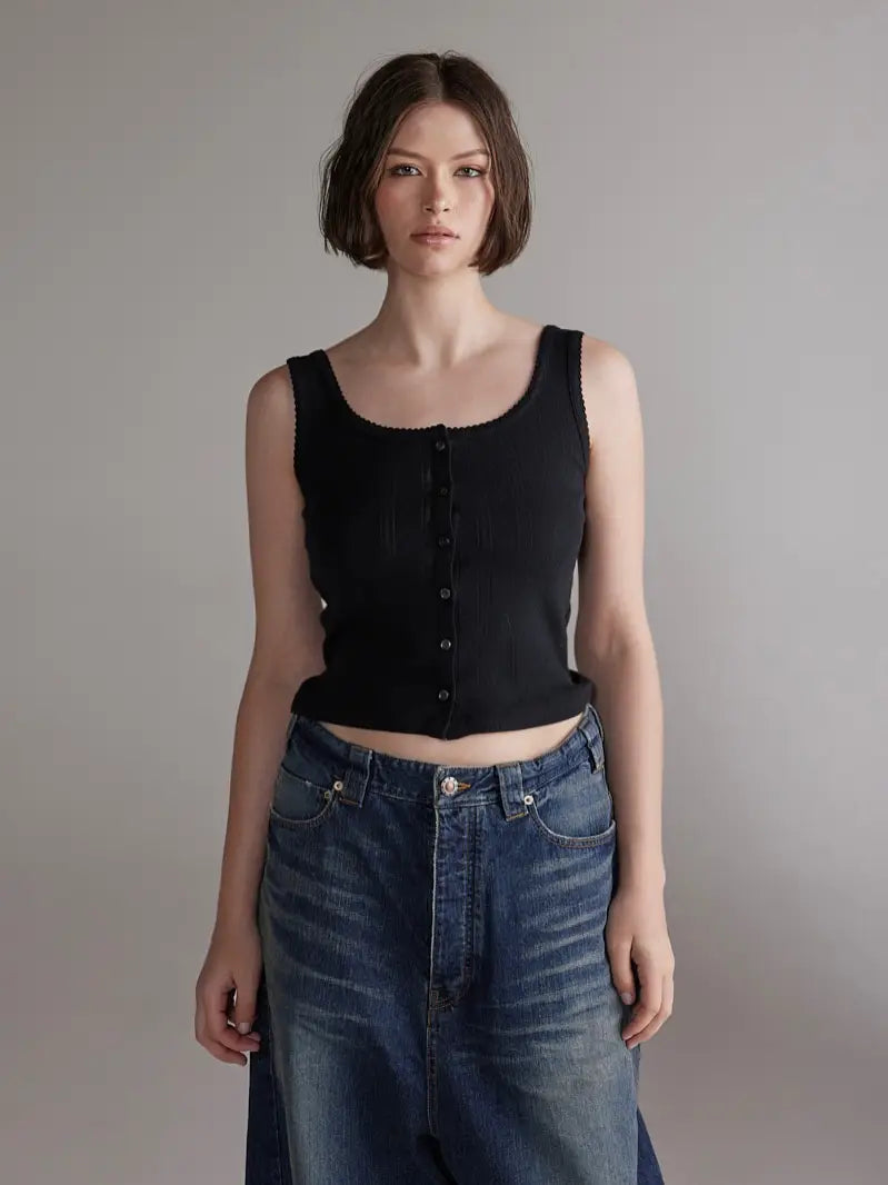 Amente – Button Knit Tank in Black