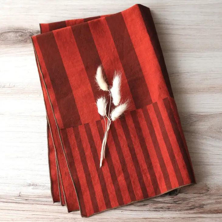 Willow Ship – Holiday Table Striped Tea Towel in Ruby
