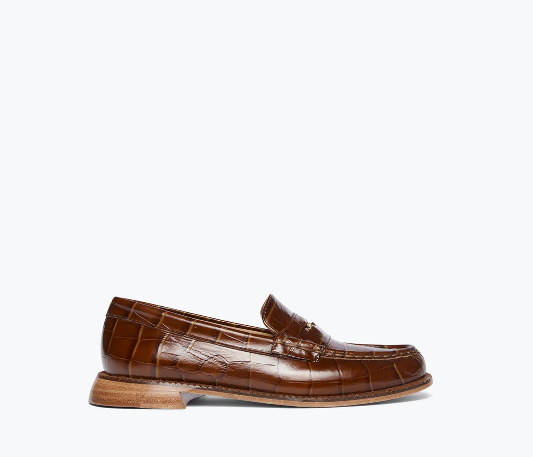 Freda Salvador – Elba Penny Loafer in Hickory Embossed Leather