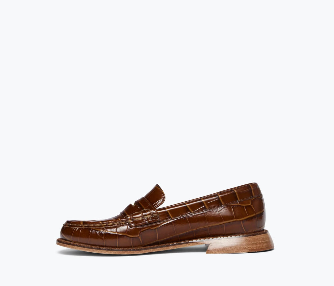 Freda Salvador – Elba Penny Loafer in Hickory Embossed Leather