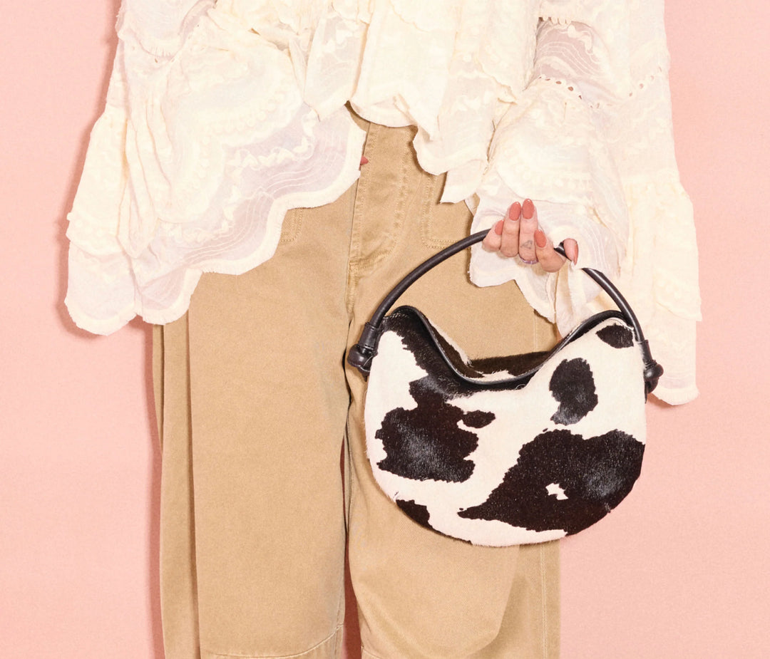 Freda Salvador - Elis Mini Crescent Bag in Black and White Haircalf