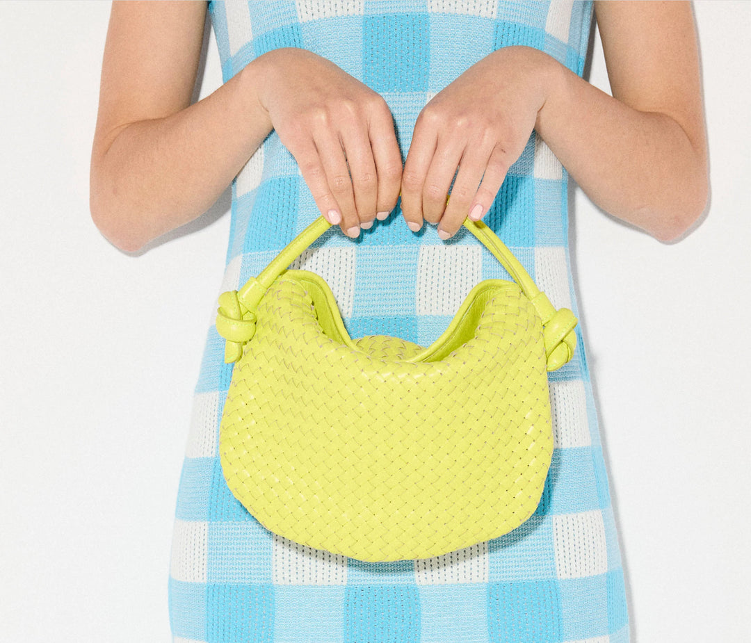 Freda Salvador - Elis Woven Leather Crescent Bag in Neon Woven Calf