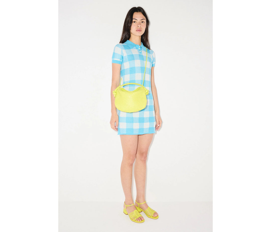 Freda Salvador - Elis Woven Leather Crescent Bag in Neon Woven Calf
