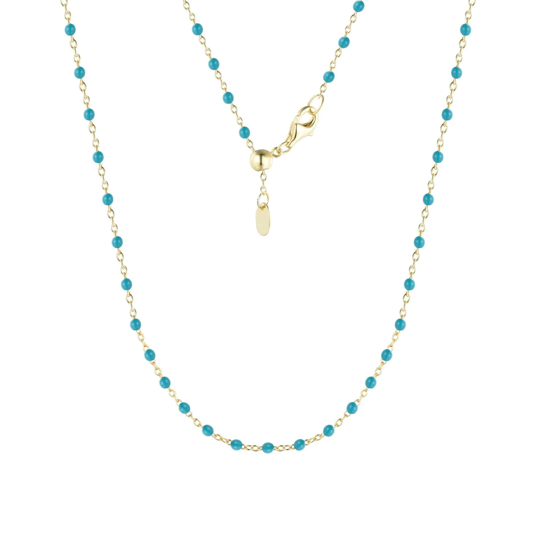 Enamel Beaded Chain Necklace in Turquoise/Gold
