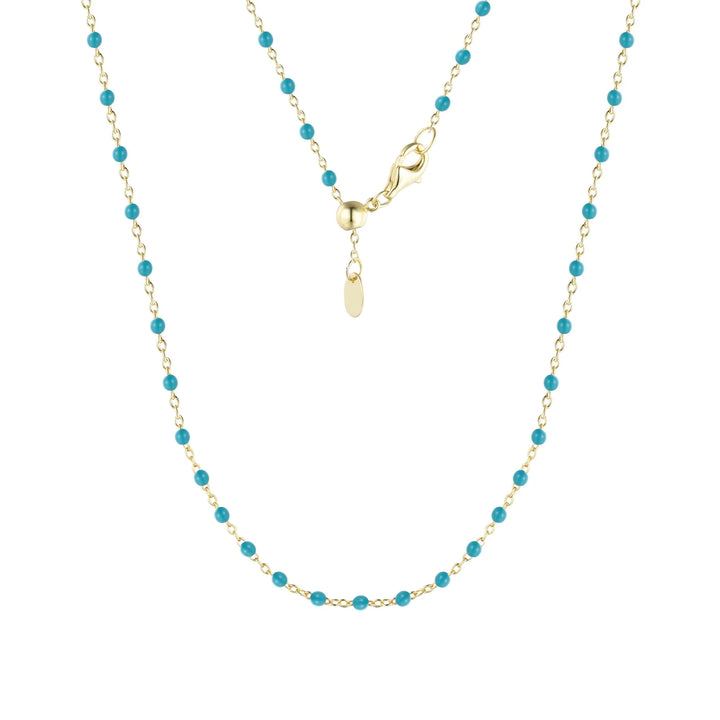 Enamel Beaded Chain Necklace in Turquoise/Gold
