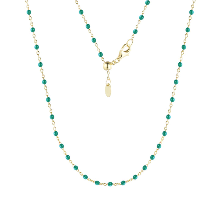 Enamel Beaded Chain Necklace in Green/Gold