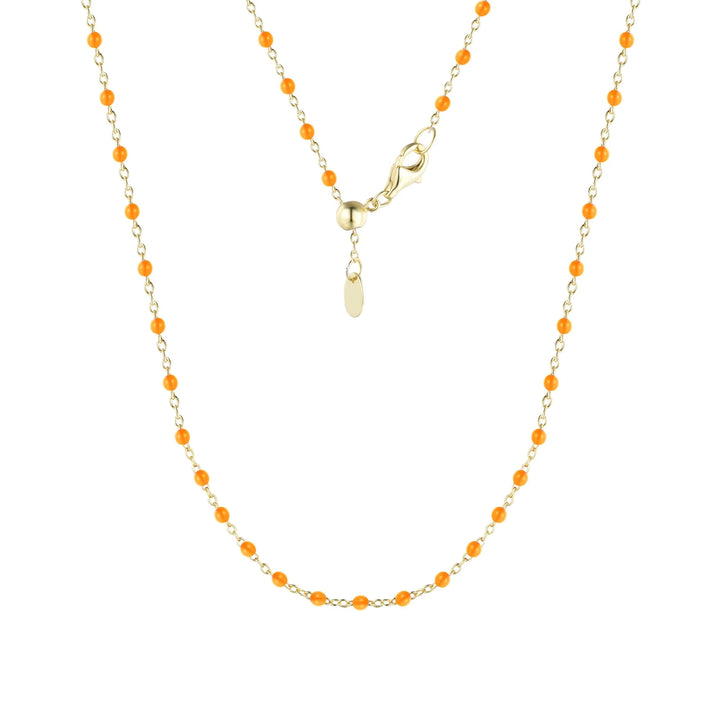 Enamel Beaded Chain Necklace in Orange/Gold