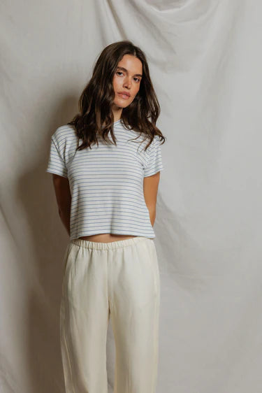 Perfect White Tee - Erin Stripe Short Sleeve Tee in Pacific Stripe