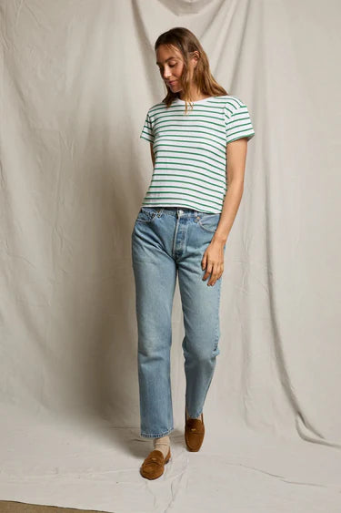 Perfect White Tee - Everett Jersey Short Sleeve Tee in Grass Stripe